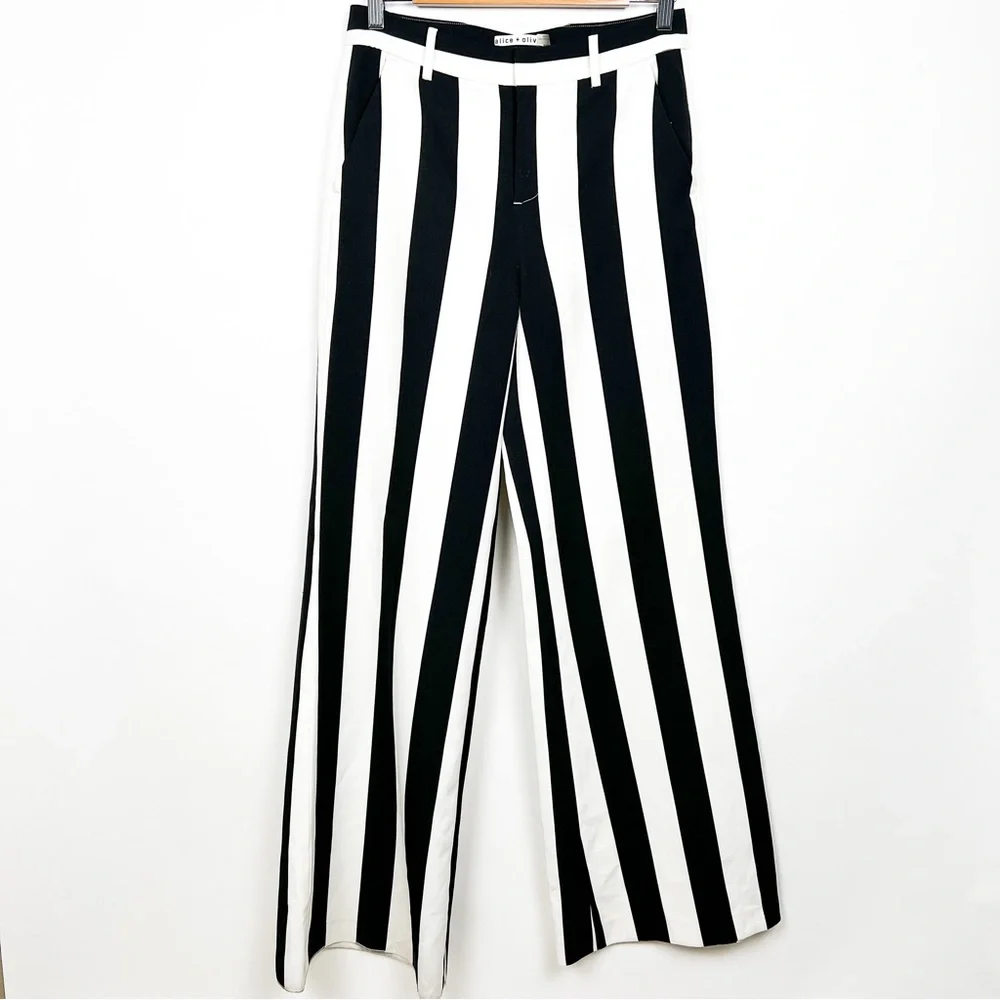 Alice + Olivia Paulette Striped Wide-Leg Trouser Pants Size 4 - Picture 2 of 11